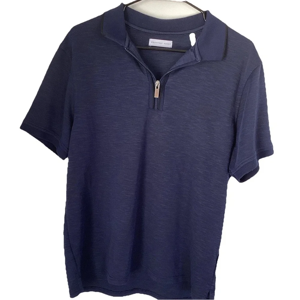 Geoffrey Beene Men's Large Blue 1/4 Zip Short Sleeve Pullover Collared